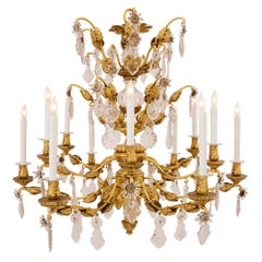 Italian Early 19th Century Tuscan Giltwood, Gilt Metal and Crystal Chandelier