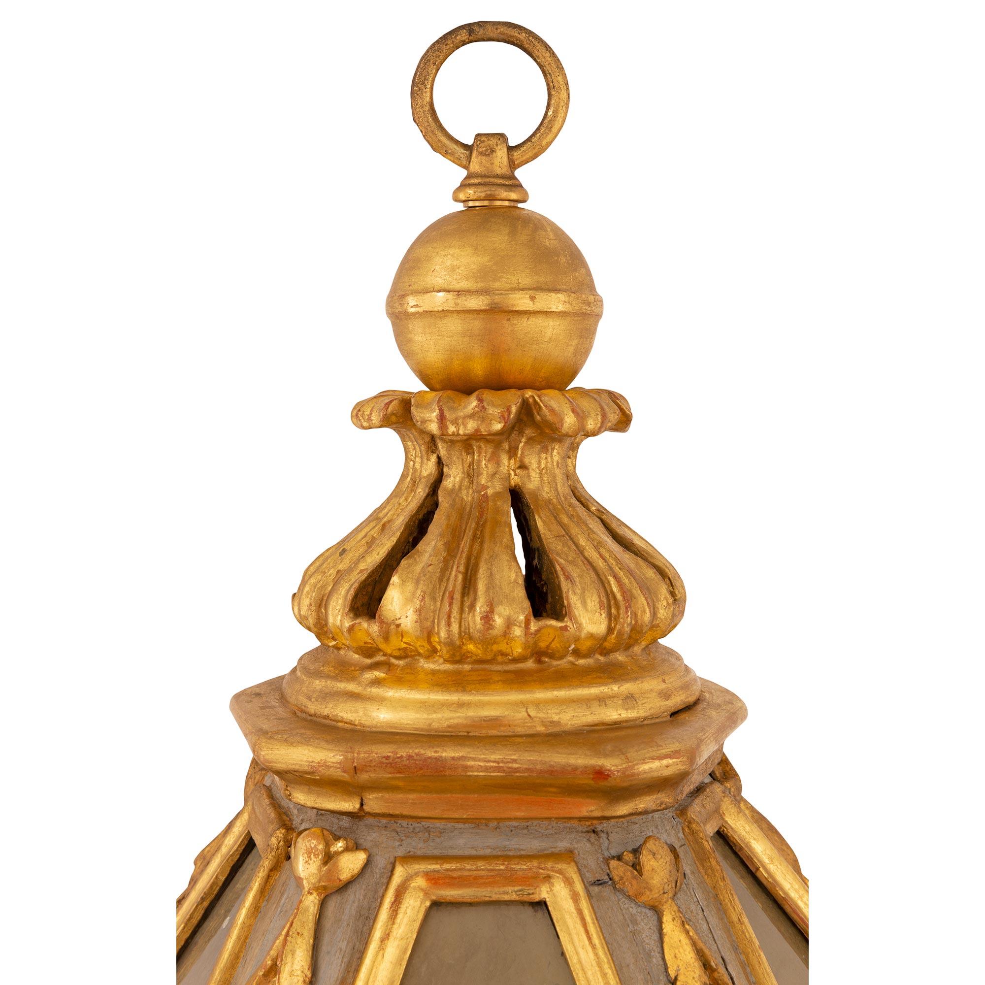 Glass Italian Early 19th Century Venetian St. Patinated and Giltwood Lantern For Sale