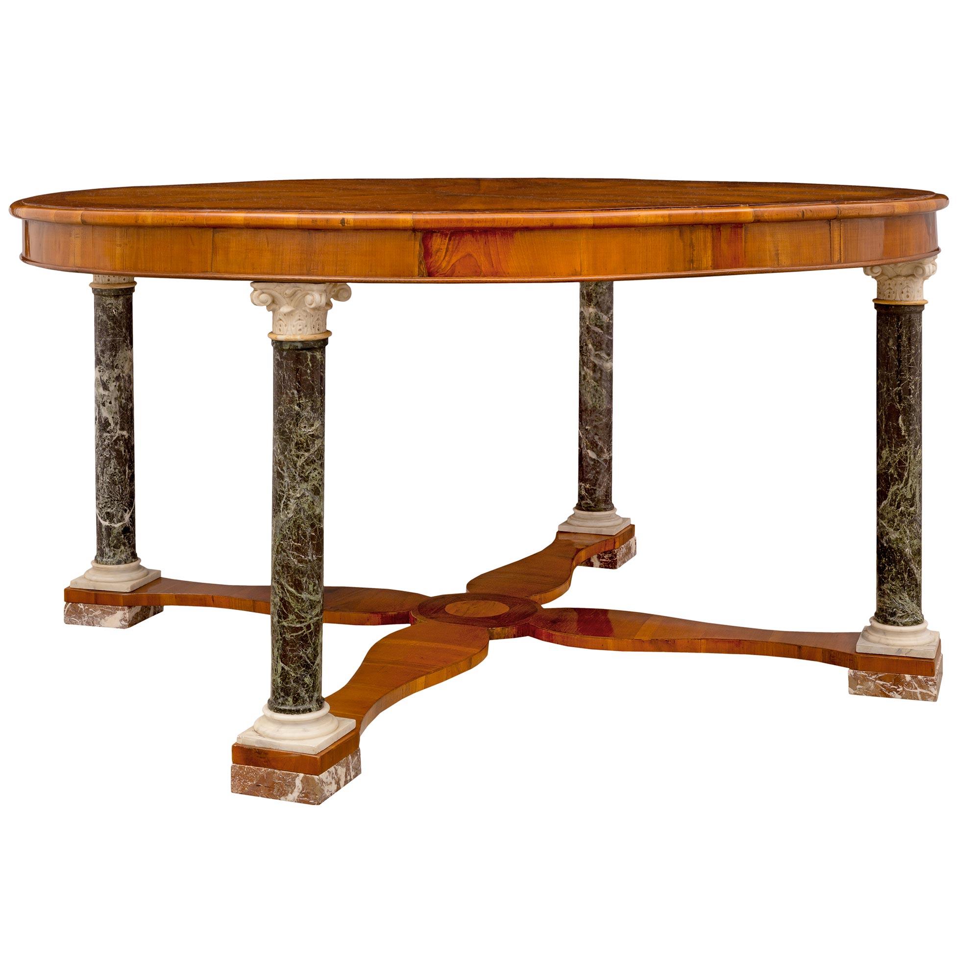 Neoclassical Italian Early 19th Century Walnut and Marble Center Table For Sale