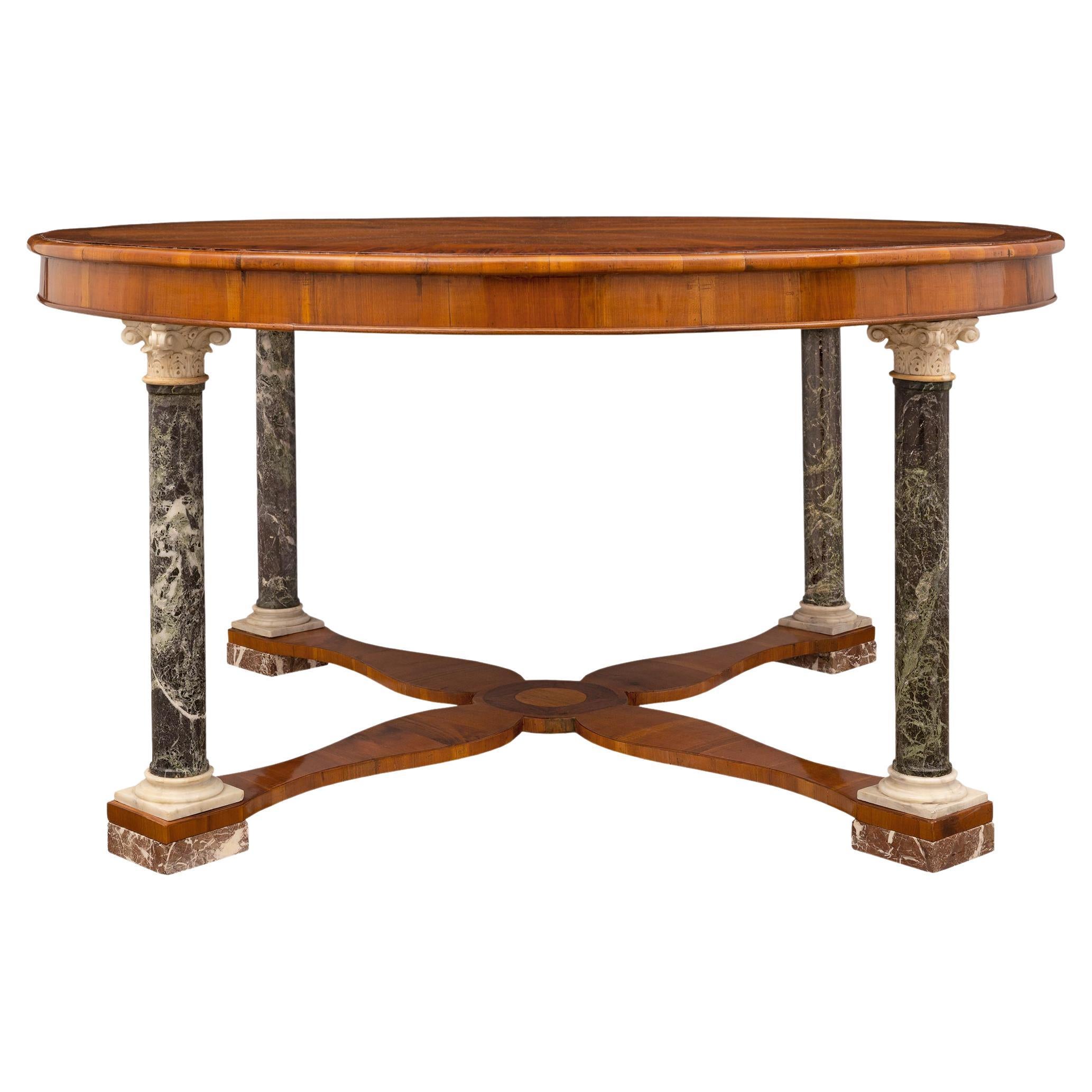 Italian Early 19th Century Walnut and Marble Center Table For Sale