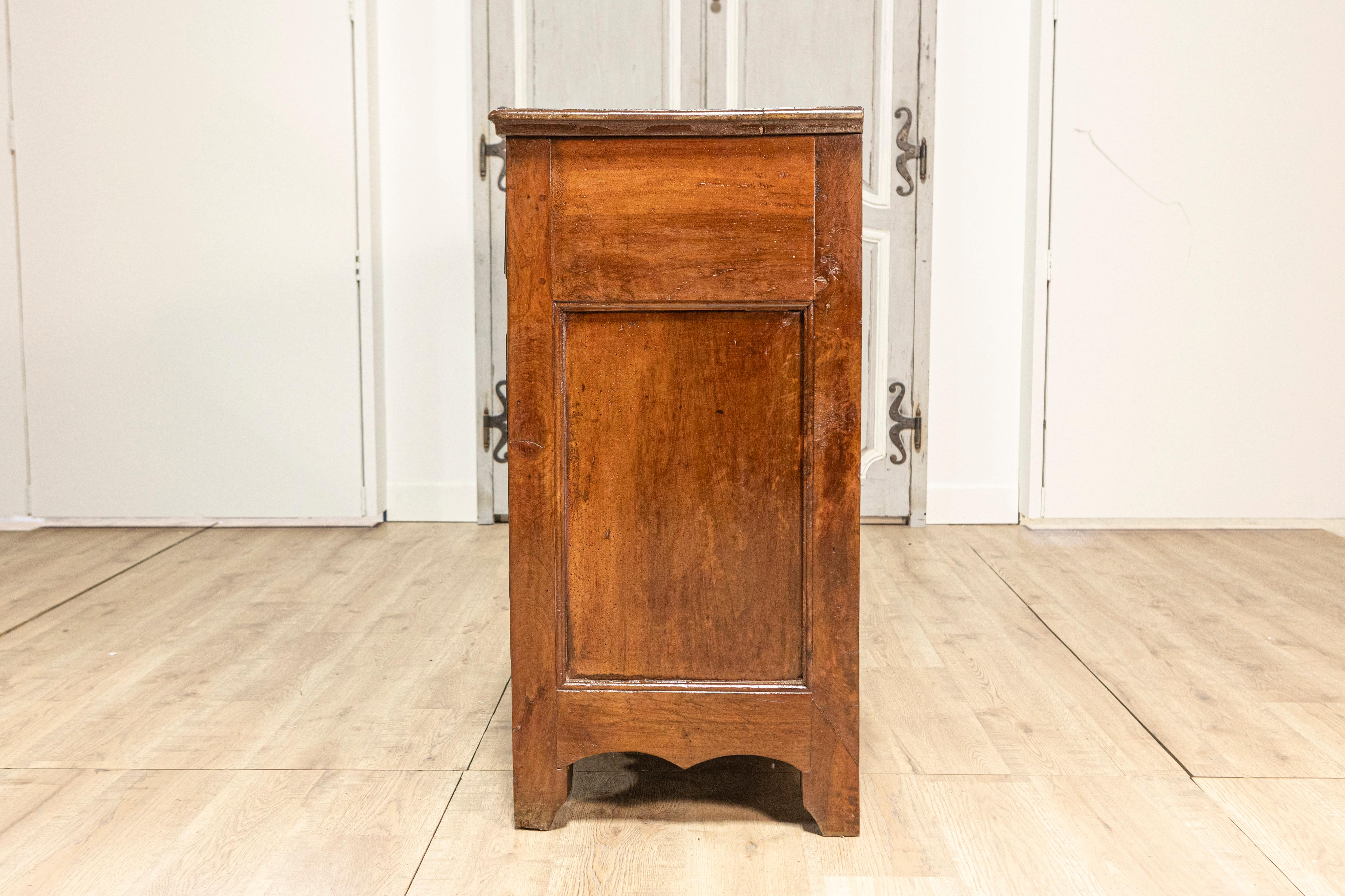 Brass Italian Early 19th Century Walnut Three Drawers over Two Doors Buffet For Sale