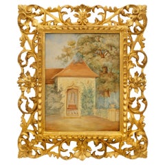 Italian early 19th century Watercolor and Giltwood painting