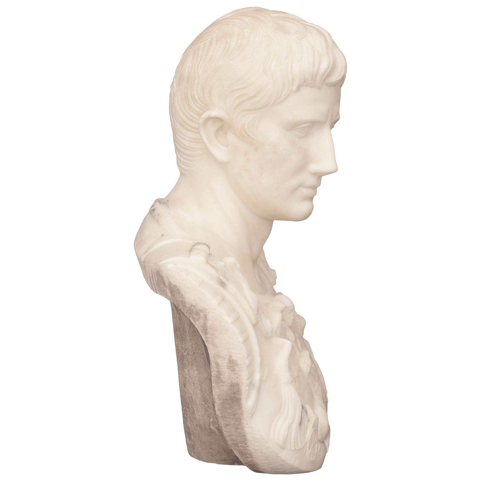 19th Century Italian early 19th century white Carrara marble bust For Sale