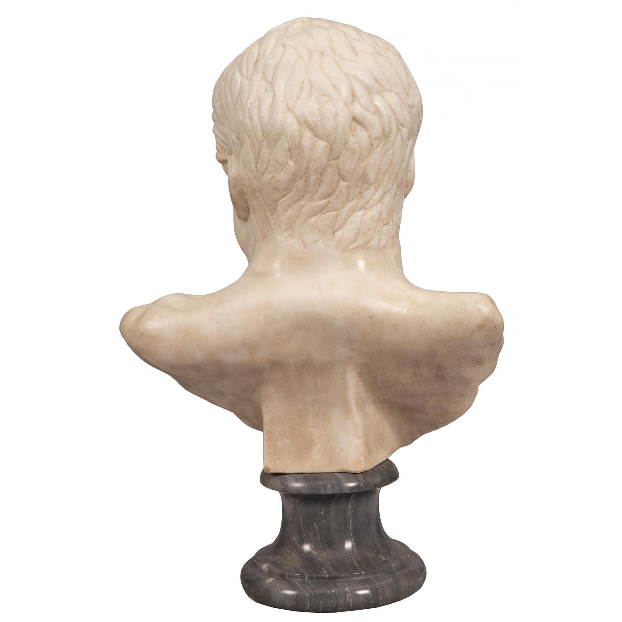 Italian Early 19th Century White Carrara Marble Bust of a Roman Emperor For Sale 1