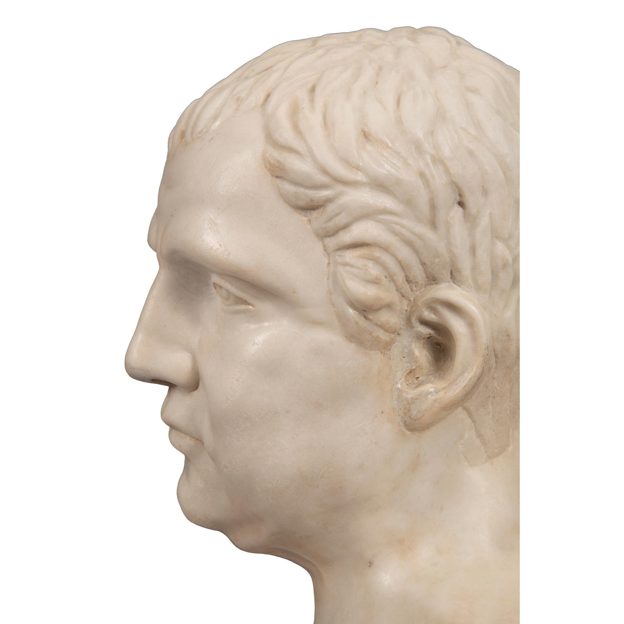 Italian Early 19th Century White Carrara Marble Bust of a Roman Emperor For Sale 4