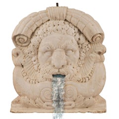 Italian Early 19th Century White Carrara Marble Fountain Head Signed HVGOR