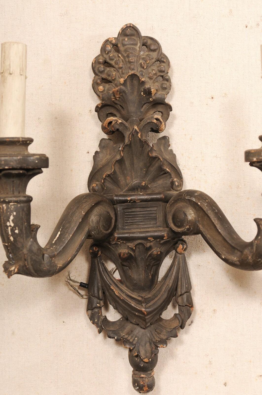 Hand-Carved Italian Early 20th C. Carved-Wood Sconces For Sale