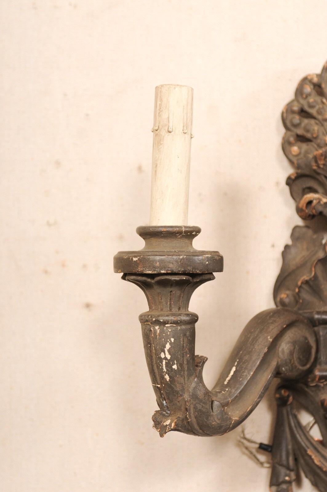 Italian Early 20th C. Carved-Wood Sconces In Good Condition For Sale In Atlanta, GA