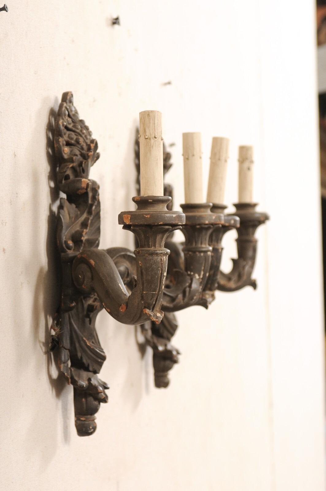 20th Century Italian Early 20th C. Carved-Wood Sconces For Sale