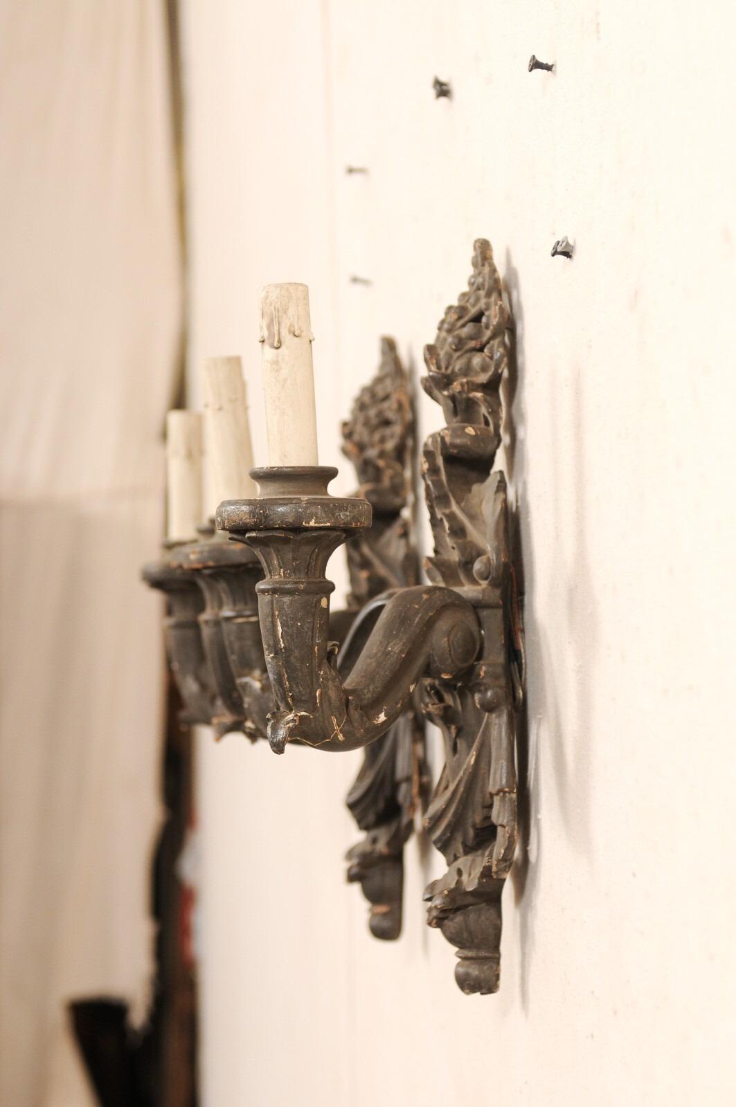 Italian Early 20th C. Carved-Wood Sconces For Sale 1