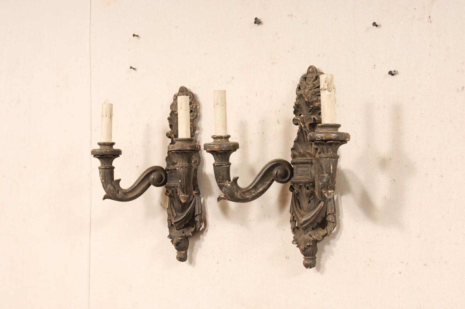 Italian Early 20th C. Carved-Wood Sconces For Sale 2