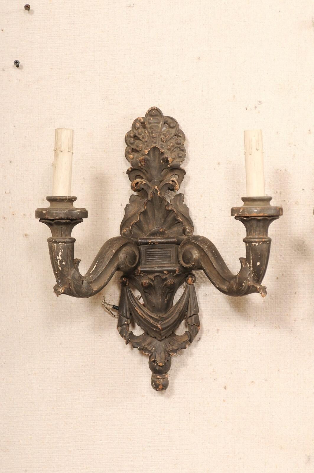 Italian Early 20th C. Carved-Wood Sconces For Sale 4