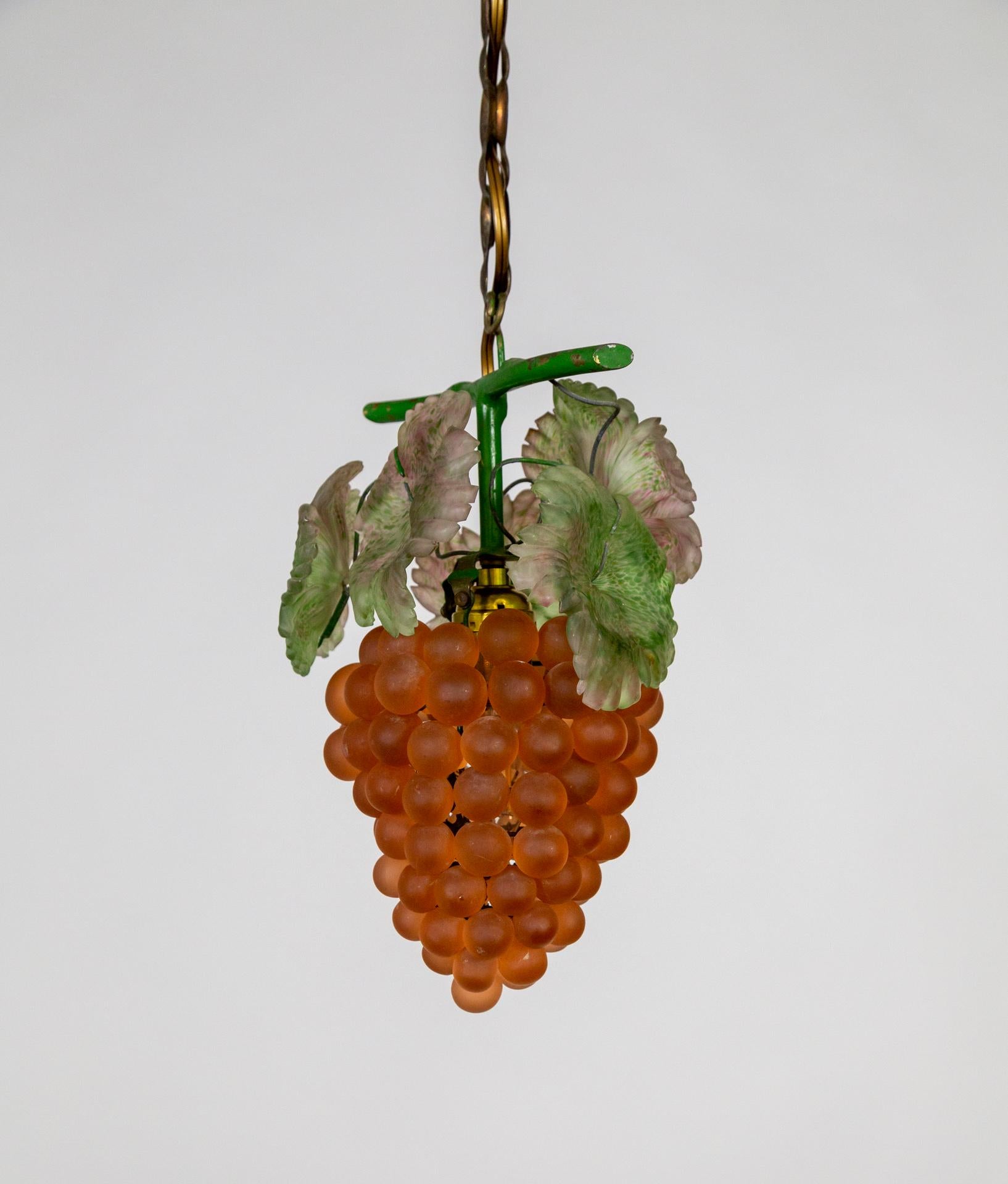 20th Century Italian Early 20th C. Glass Grape Bunch Pendant Light (2 available) For Sale