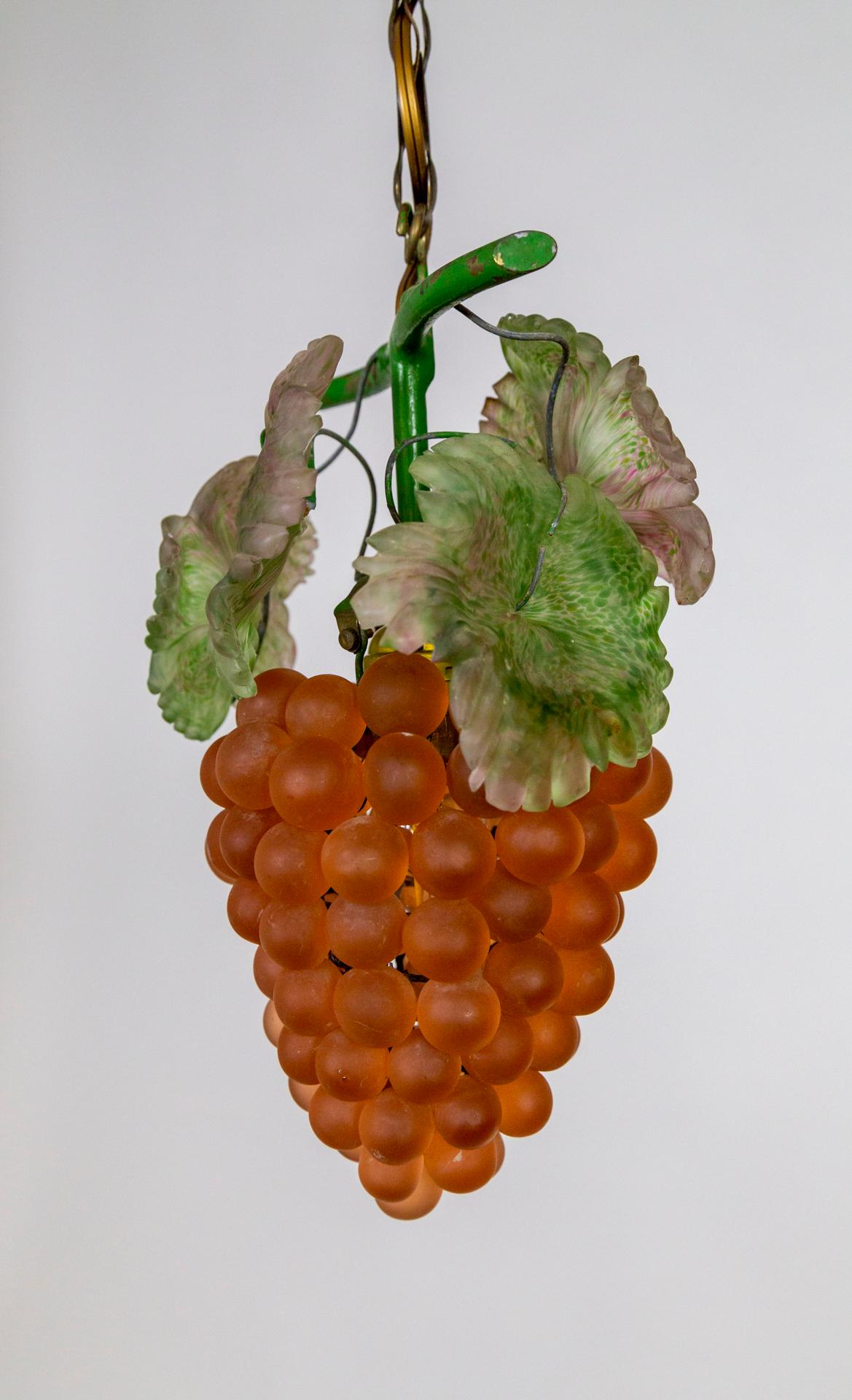 Brass Italian Early 20th C. Glass Grape Bunch Pendant Light (2 available) For Sale
