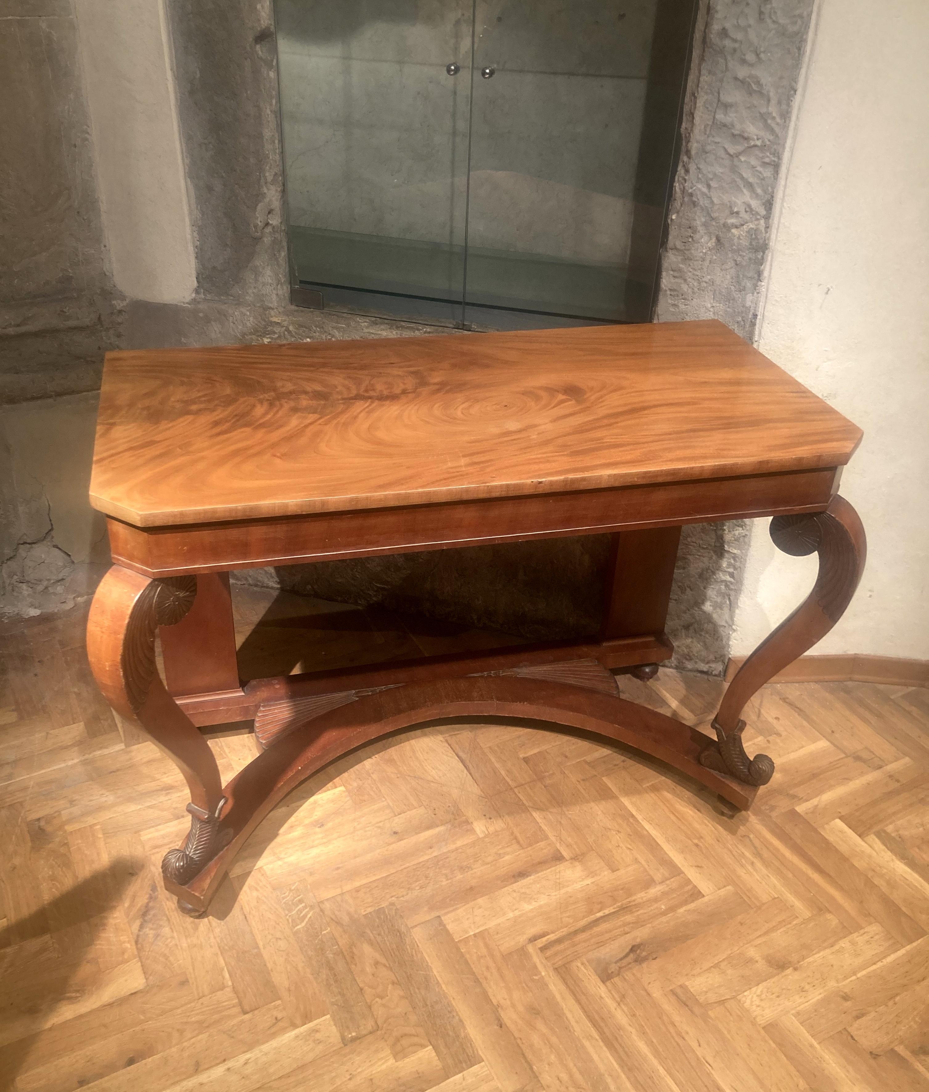Hand-Carved Italian Early 20th Century Art Nouveau Wood Console Table or Writing Desk For Sale
