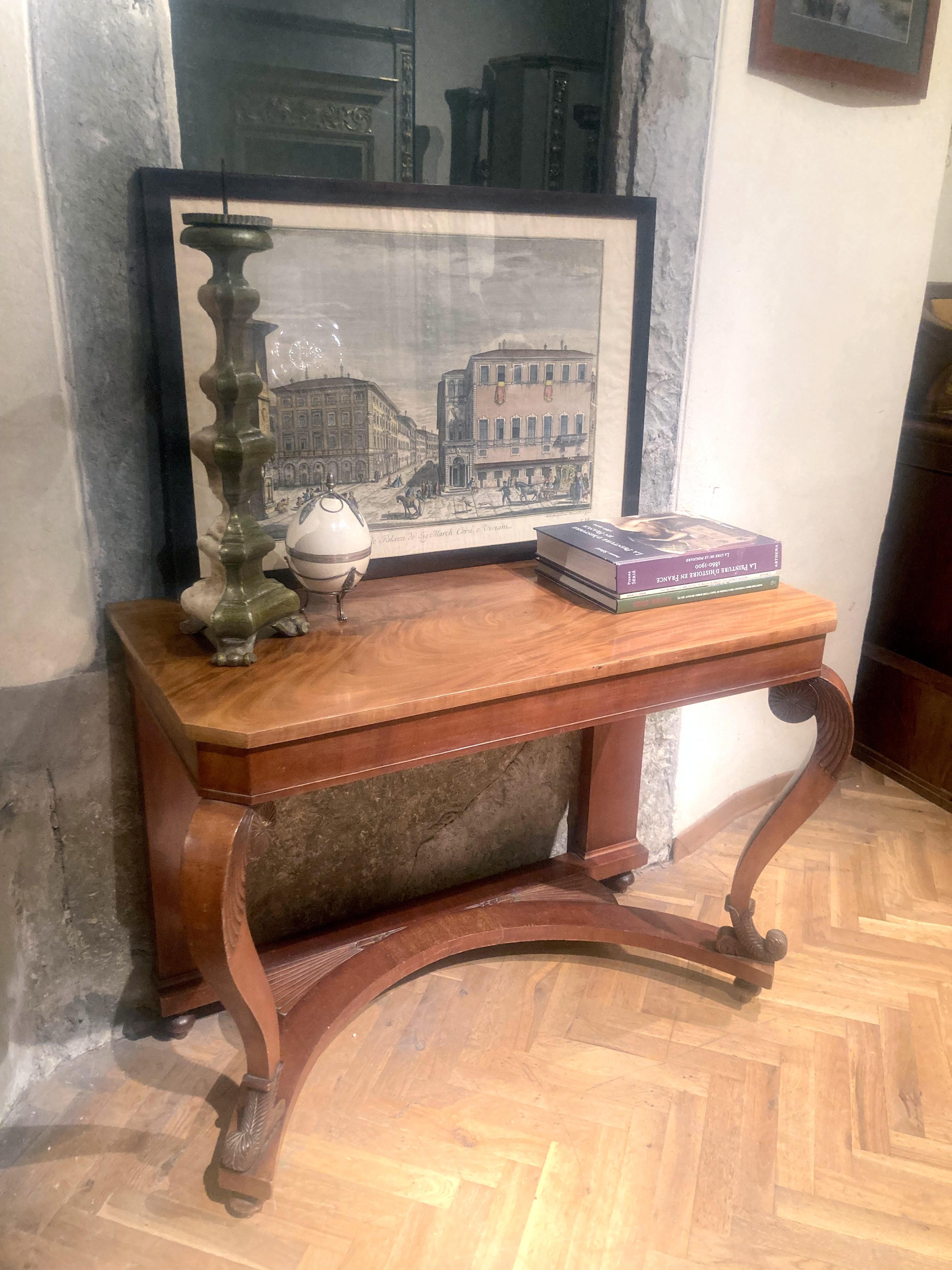 Italian Early 20th Century Art Nouveau Wood Console Table or Writing Desk For Sale 4