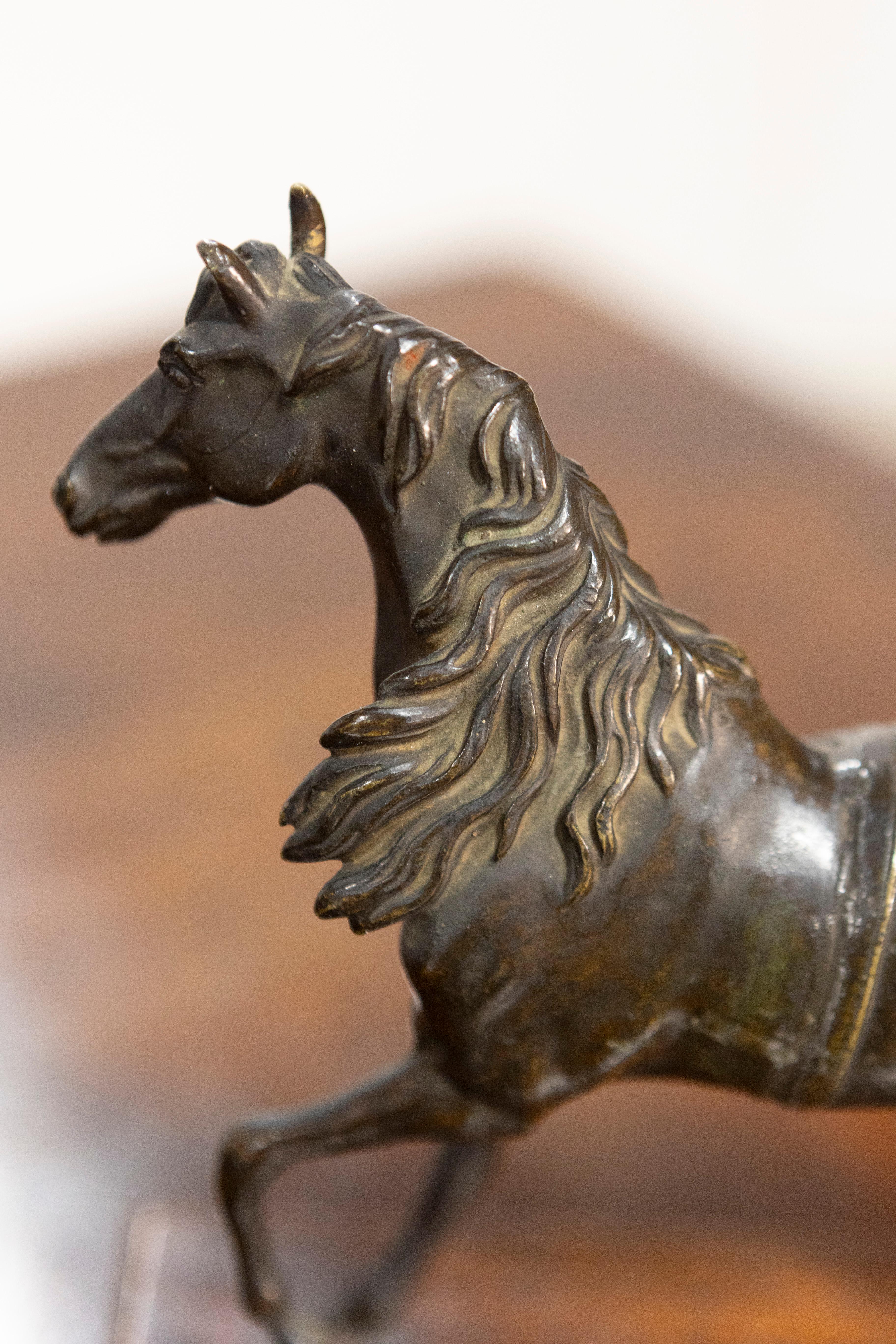 Italienische Pferdeskulptur aus Bronze des frühen 20. Jahrhunderts auf rechteckigem Holzsockel im Angebot 2