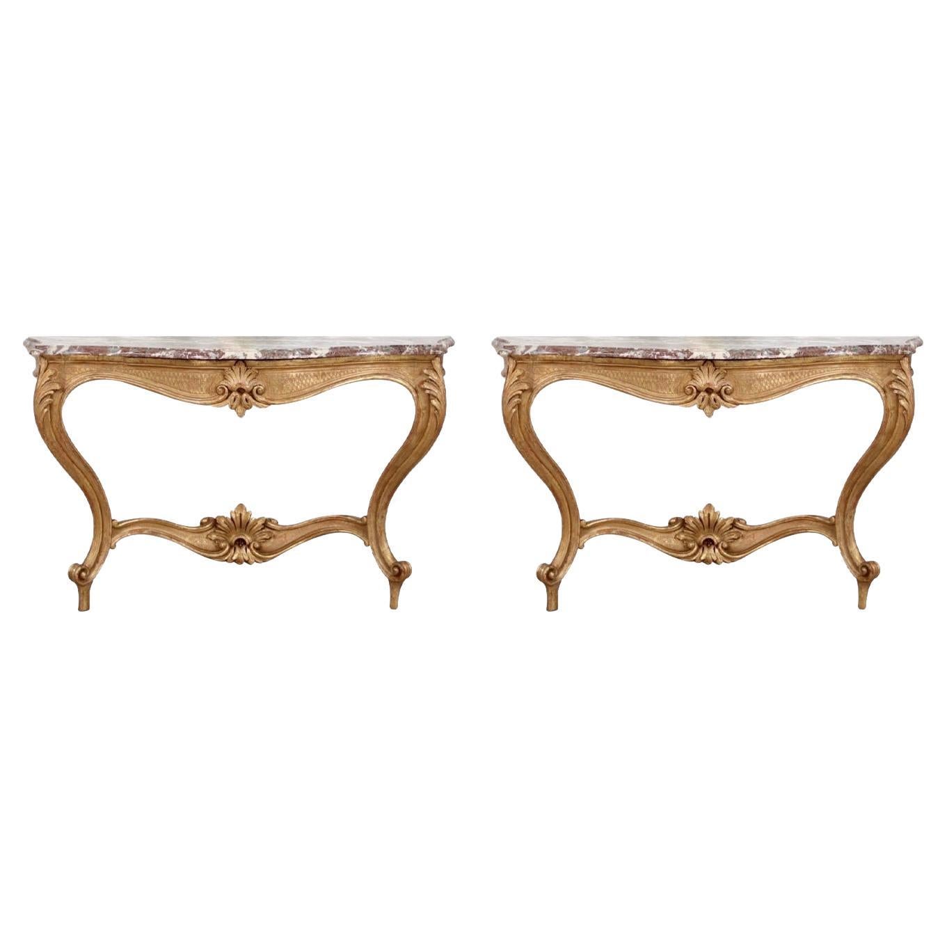 Italian Early 20th Century Carved Giltwood Console Tables