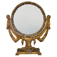 Miroir de coiffeuse en bois doré sculpté italien du début du 20e siècle