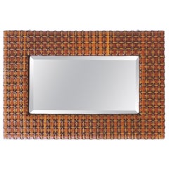 Italian Early 20th Century Colored Wicker Wall Mirror