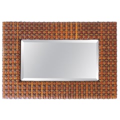 Italian Early 20th Century Colored Wicker Wall Mirror