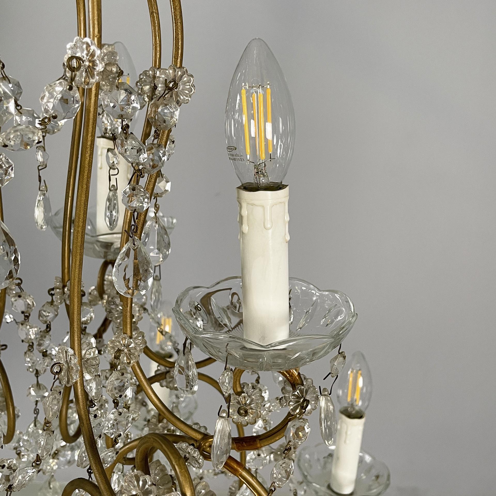 Lustre italien du début du 20e siècle en verre et laiton, 1900-1950s en vente 6