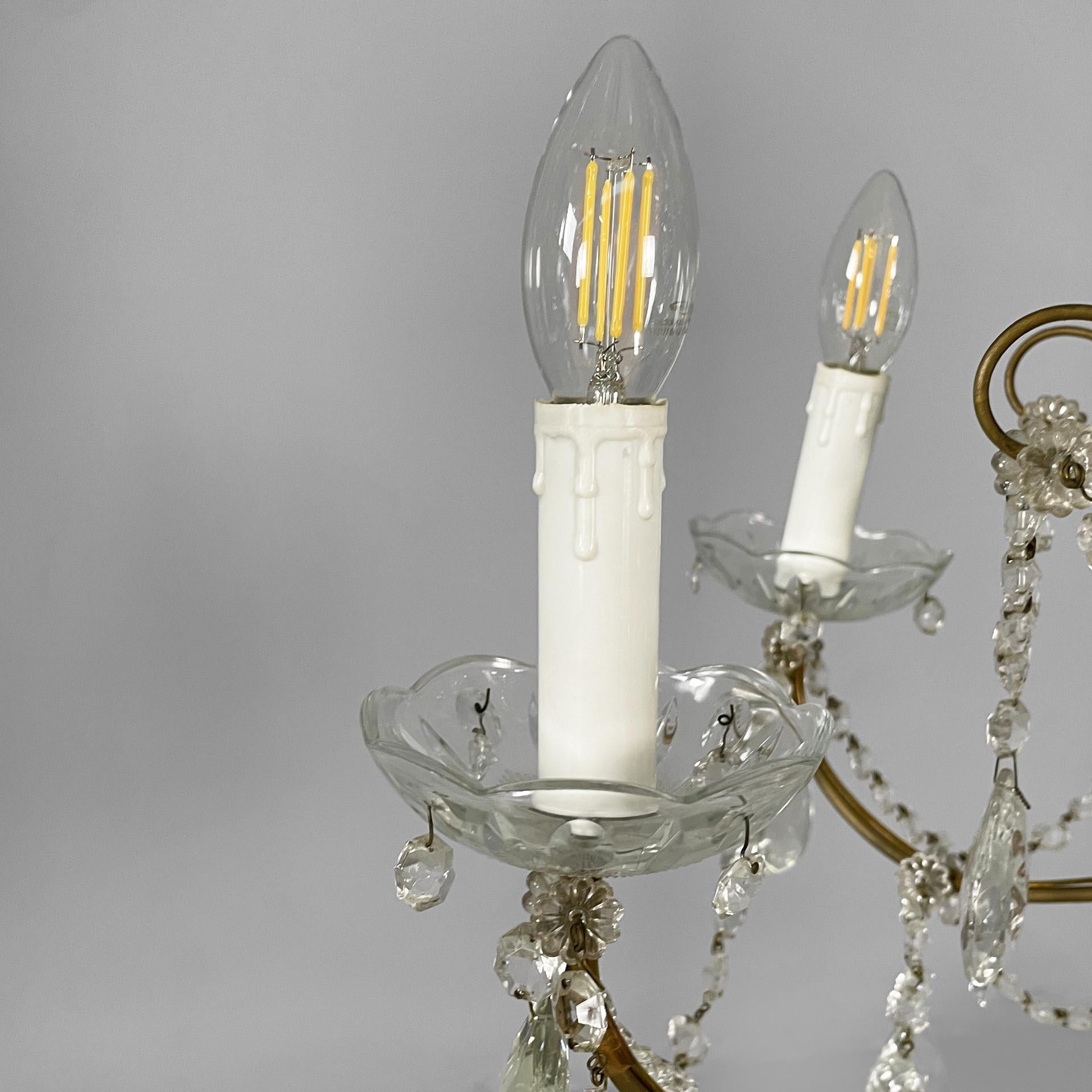 Lustre italien du début du 20e siècle en verre et laiton, 1900-1950s en vente 7