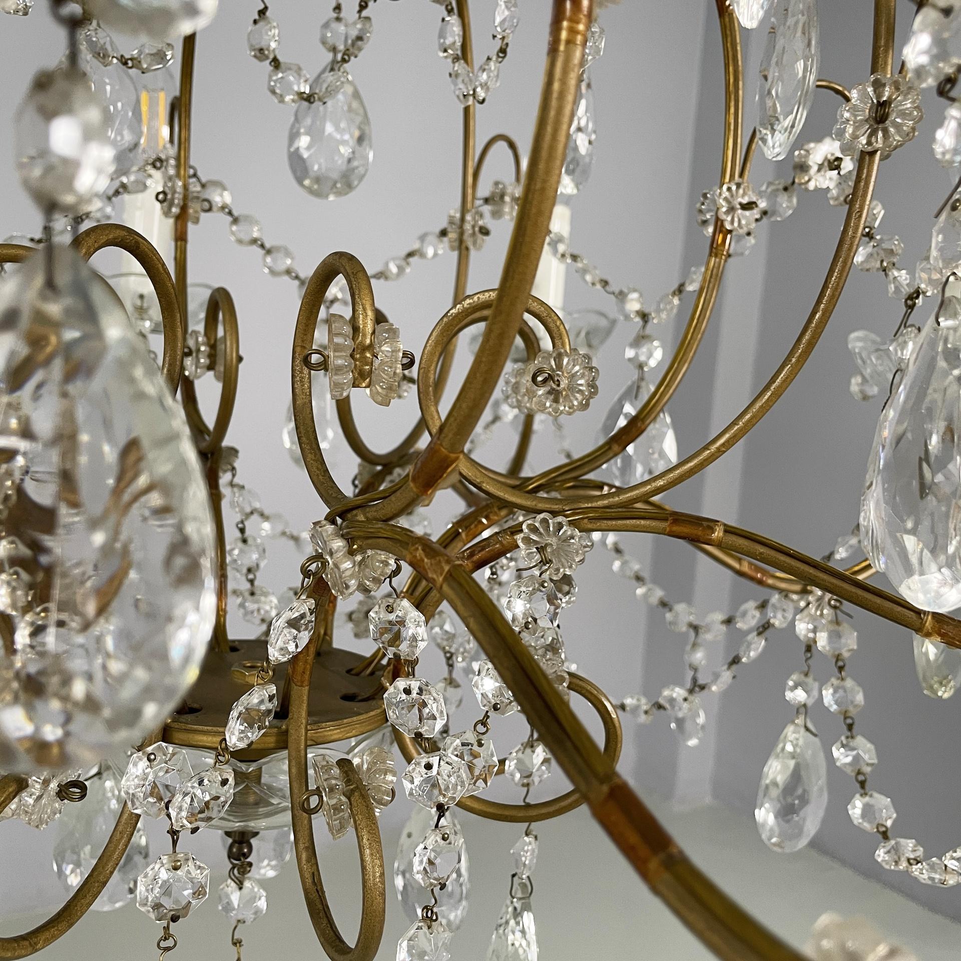 Lustre italien du début du 20e siècle en verre et laiton, 1900-1950s en vente 8