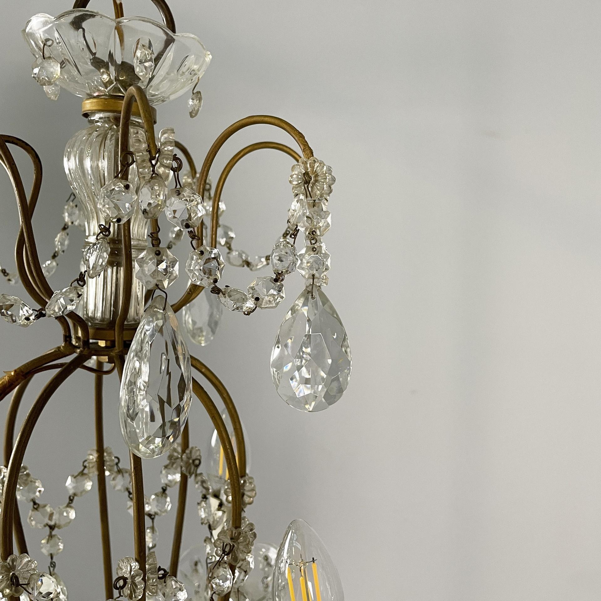 Lustre italien du début du 20e siècle en verre et laiton, 1900-1950s en vente 11