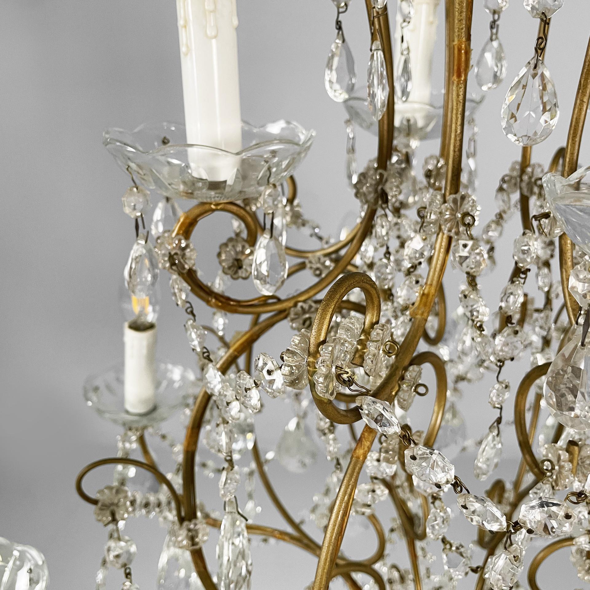 Lustre italien du début du 20e siècle en verre et laiton, 1900-1950s en vente 12