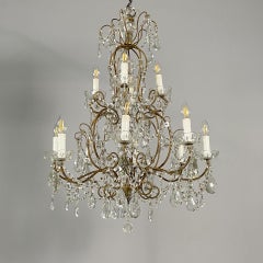Italian early 20th century glass drop chandelier with brass, 1900-1950s