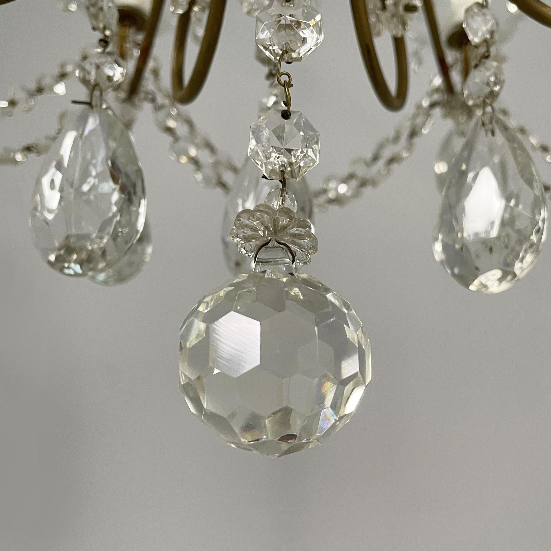 Laiton Lustre italien du début du 20e siècle en verre et laiton, 1900-1950s en vente