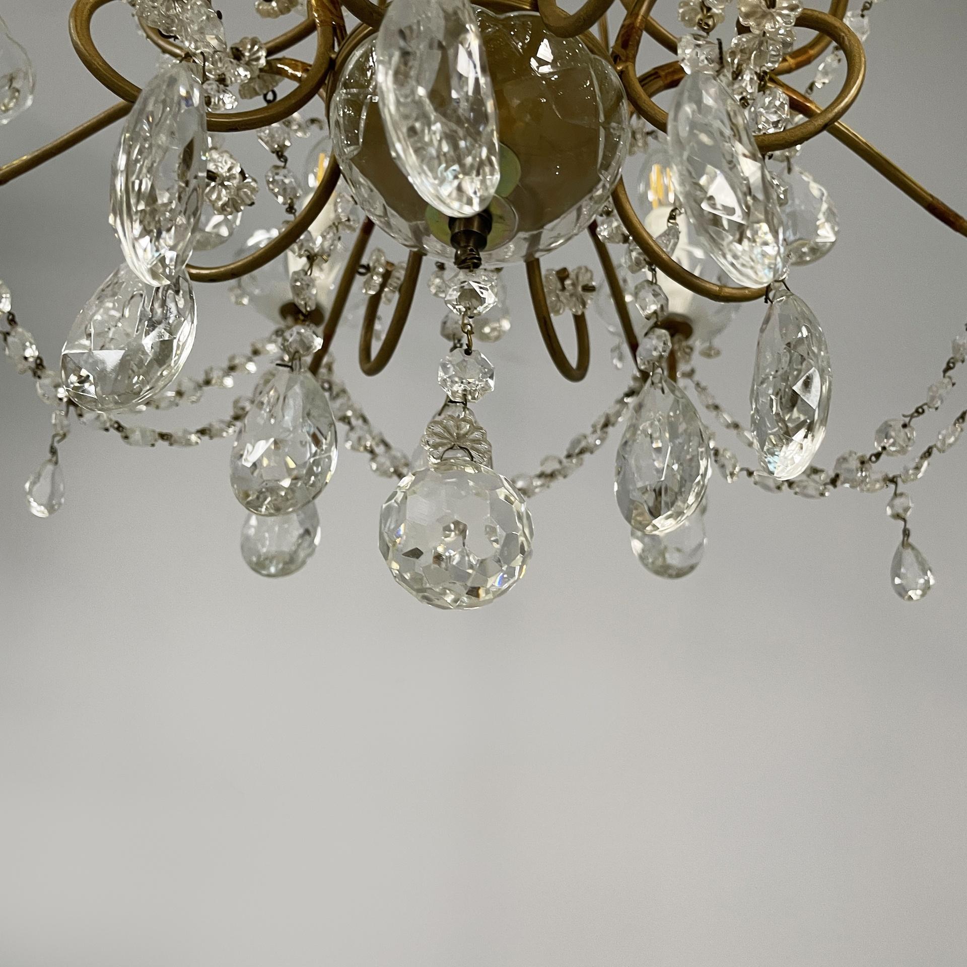 Lustre italien du début du 20e siècle en verre et laiton, 1900-1950s en vente 2