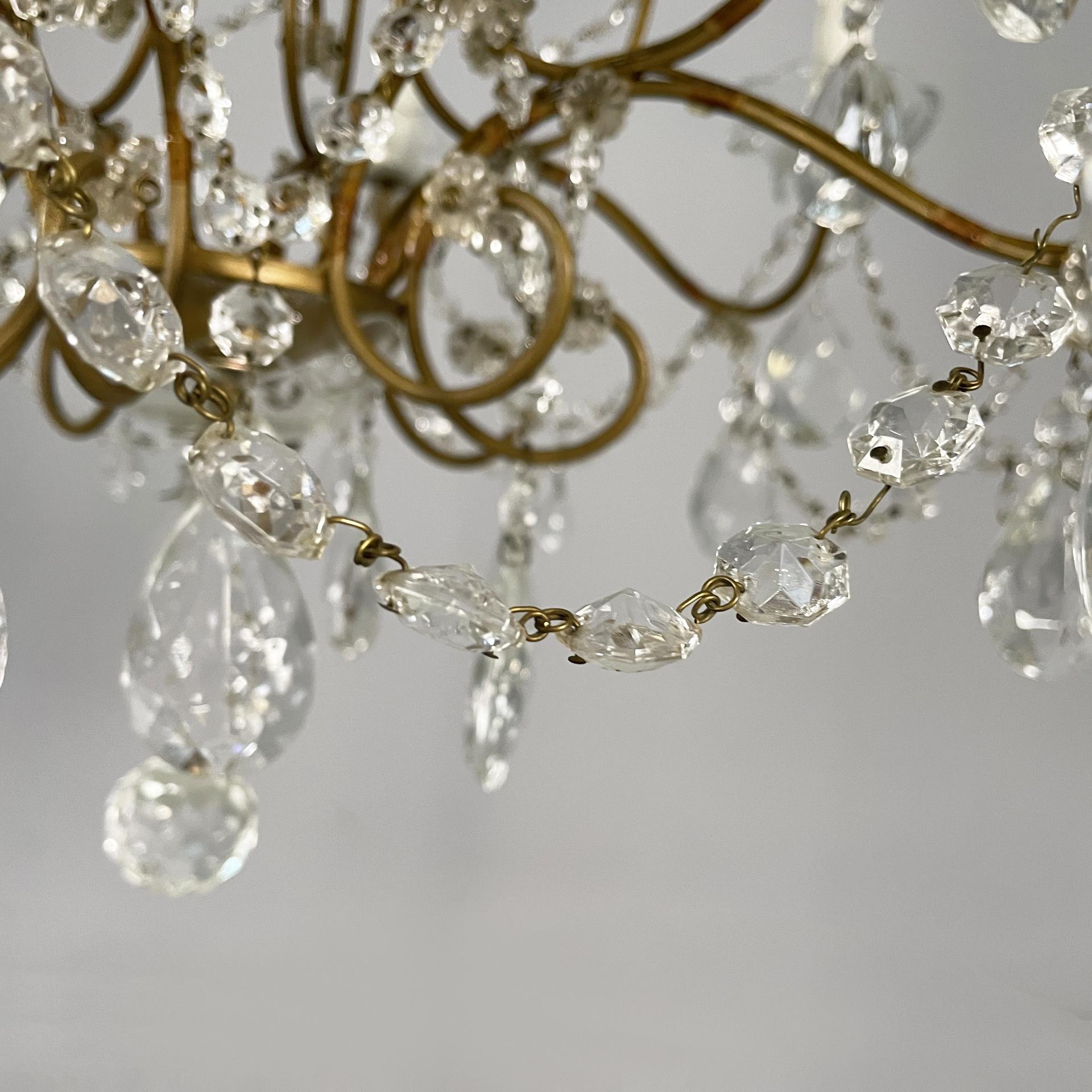 Lustre italien du début du 20e siècle en verre et laiton, 1900-1950s en vente 3