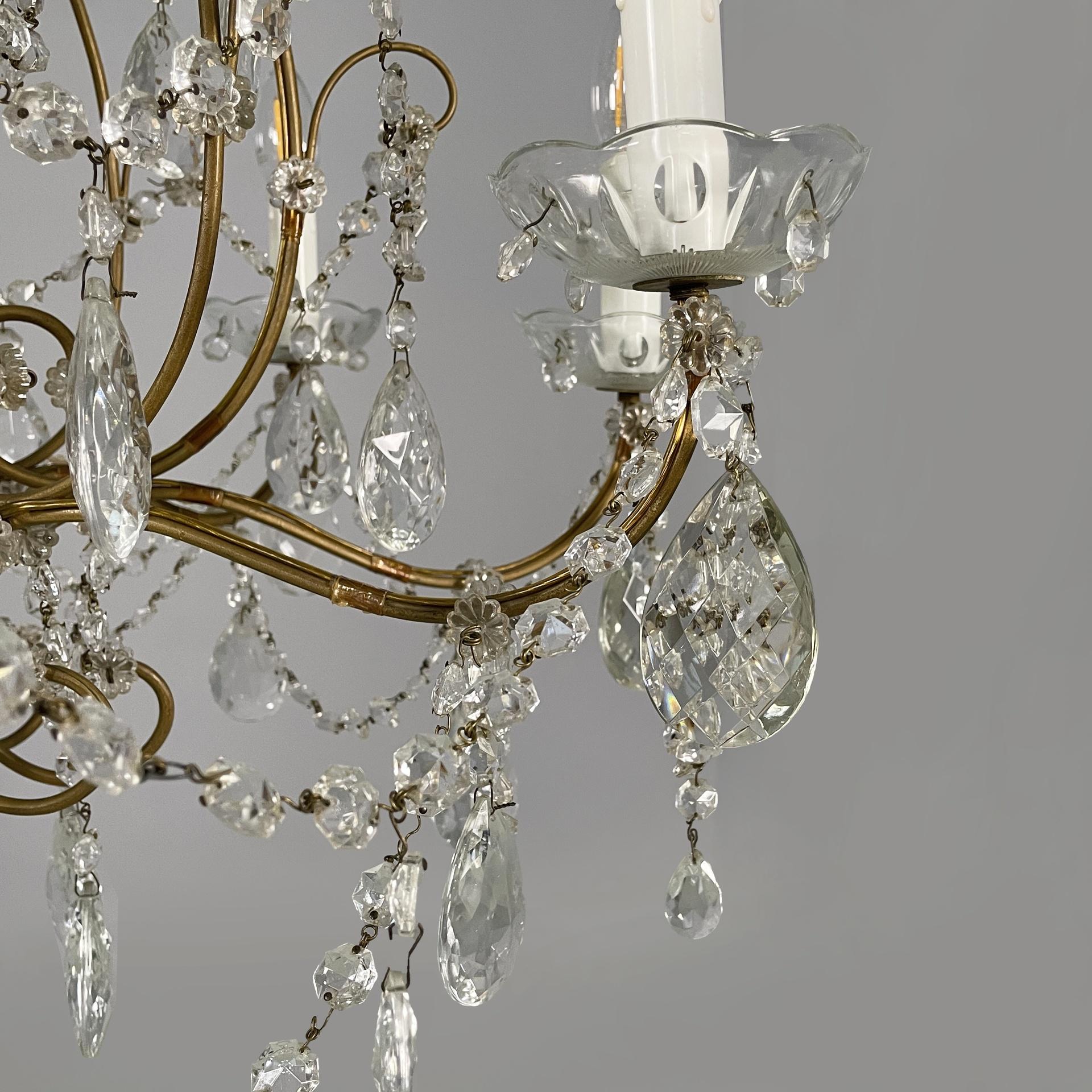 Lustre italien du début du 20e siècle en verre et laiton, 1900-1950s en vente 4