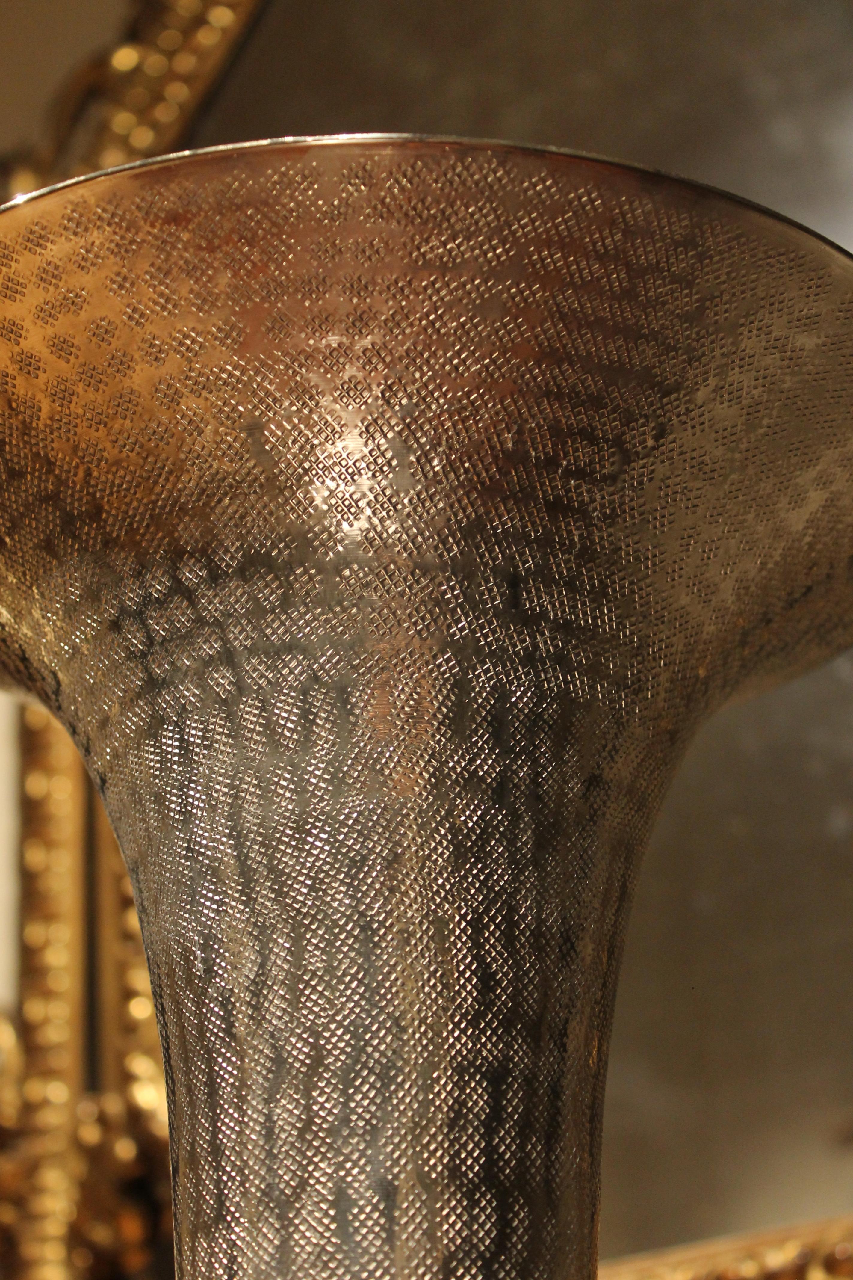 Italian Early 20th Century Modernist Hammered Cast Aluminum Trumpet Shape Vases 8