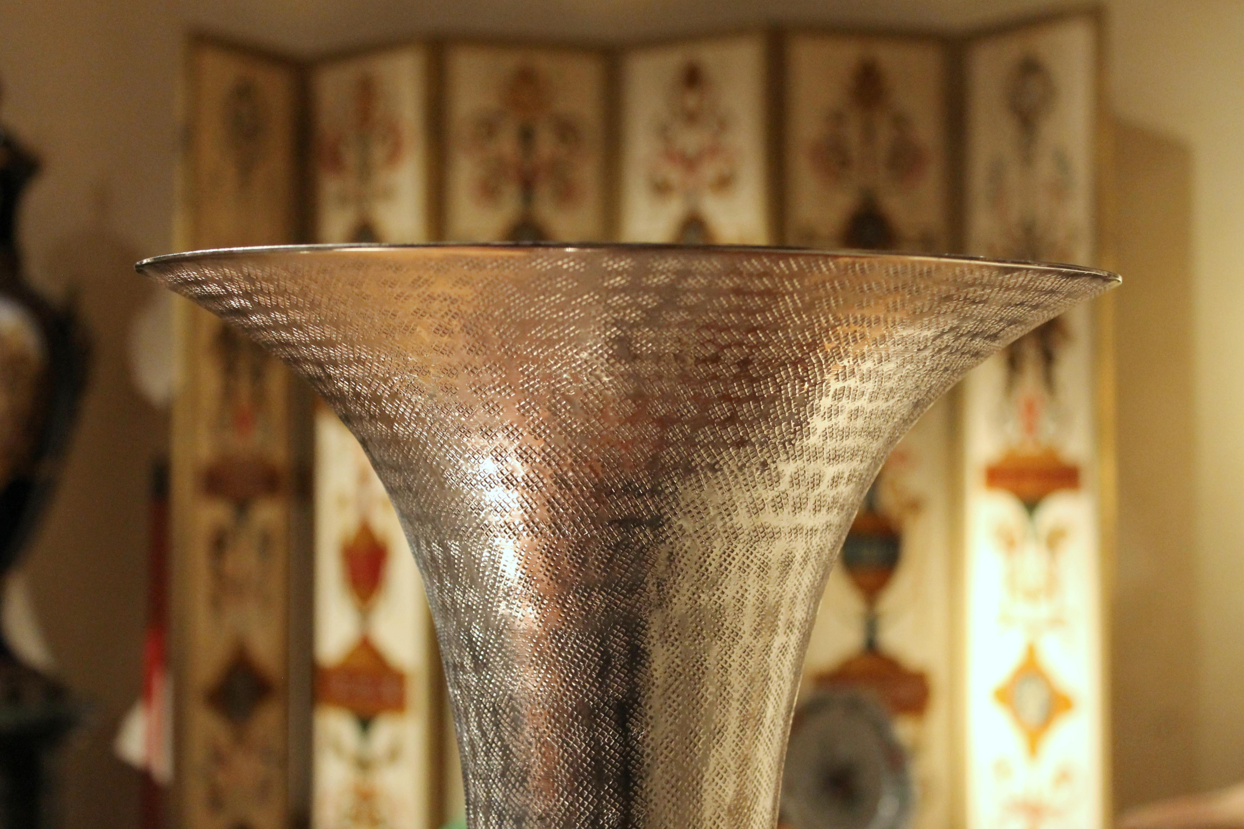Italian Early 20th Century Modernist Hammered Cast Aluminum Trumpet Shape Vases 11