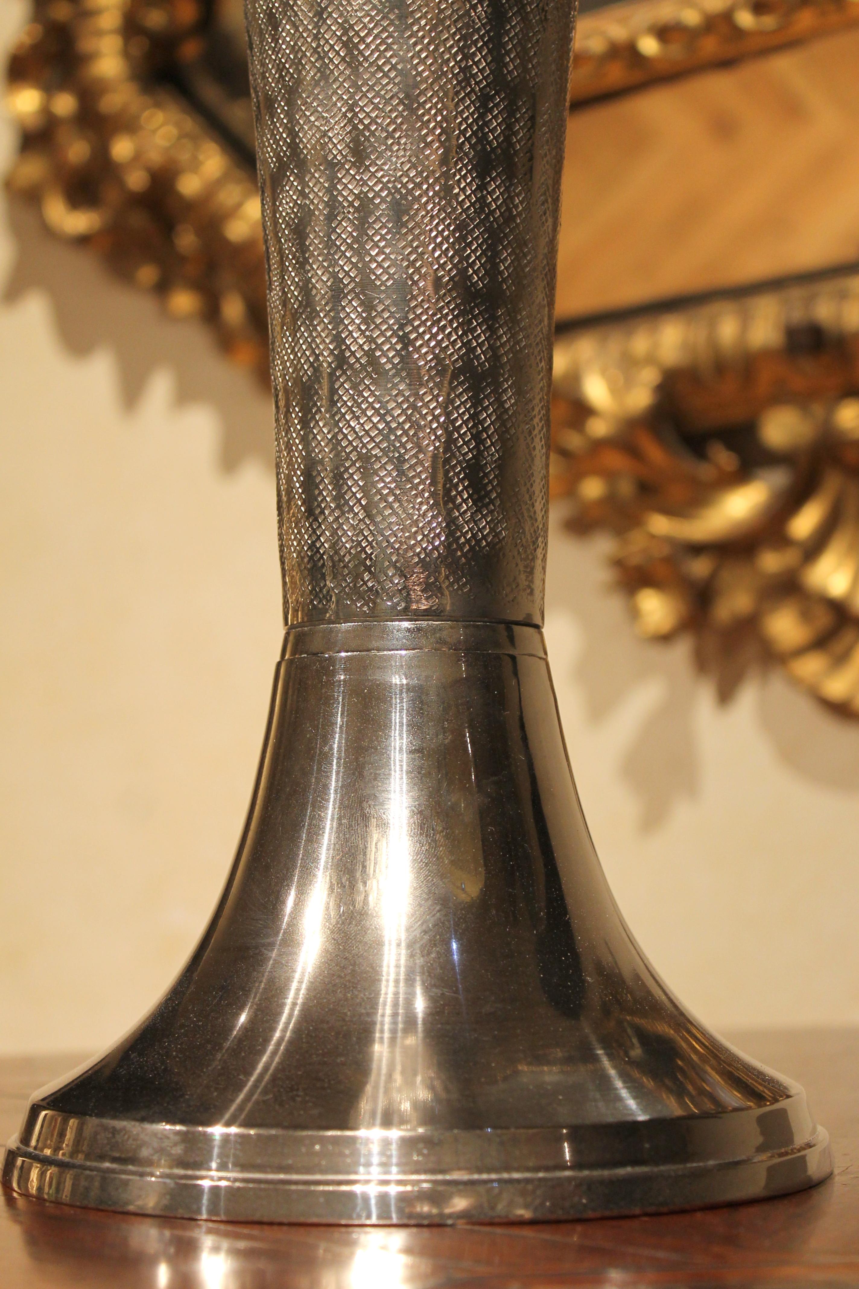 Italian Early 20th Century Modernist Hammered Cast Aluminum Trumpet Shape Vases 5