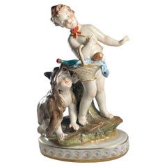 Groupe sculptural italien du début du 20e siècle en porcelaine polychrome de Naples