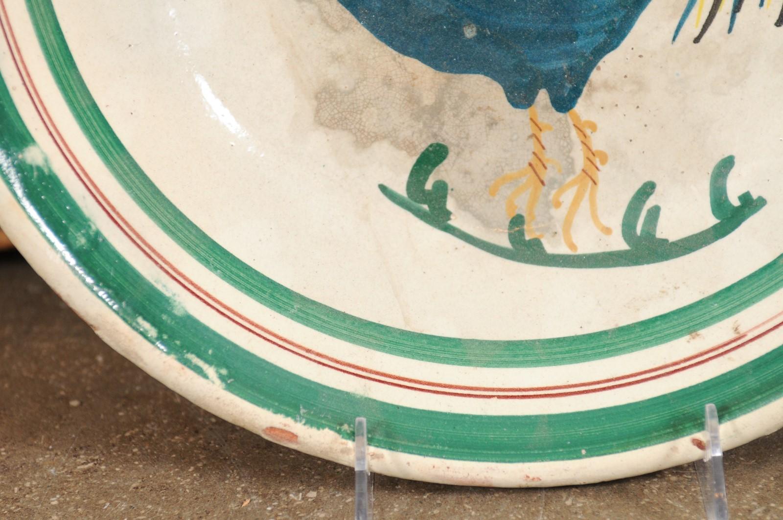 Italienische Keramikschale des frühen 20. Jahrhunderts mit Hahnmotiv und grüner Bordüre im Angebot 10