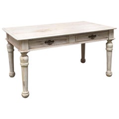 Italian Early 20th Century Shabby Chic Kitchen Table with Double Drawers, 1900s