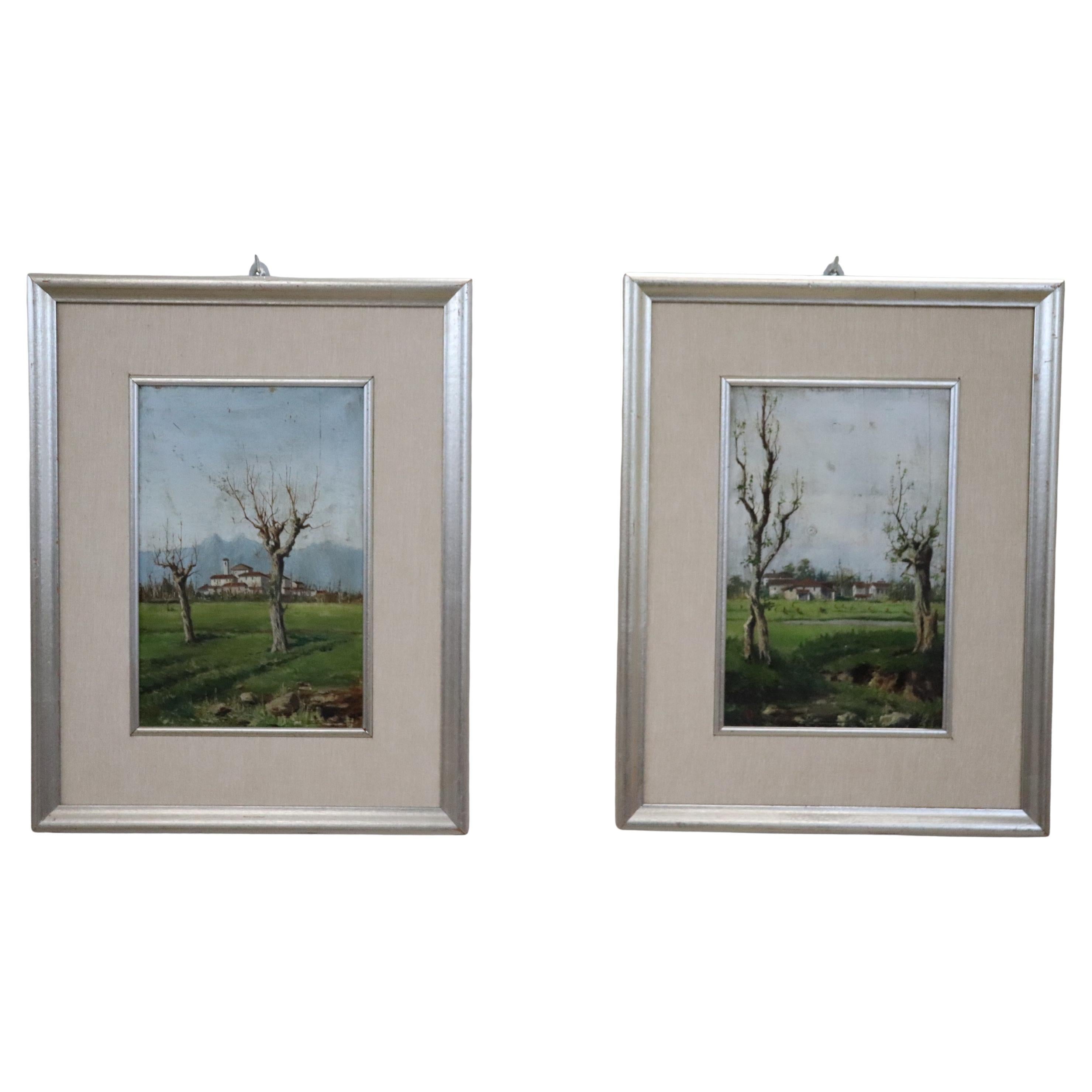 Italian Early 20th Century Two Oil Paintings on Board, Countryside landscapes