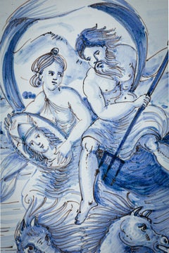 Italian Early 20th Century Venus & Neptune Albisola Majolica Lidded Serving Tray