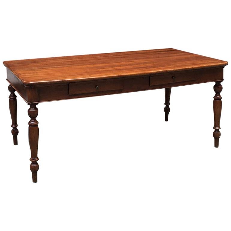 Italian Early 20th Century Walnut and Rectangular Table with Drawers, 1900s