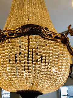 French Late 19th Century Crystal Empire Style Basket Chandelier