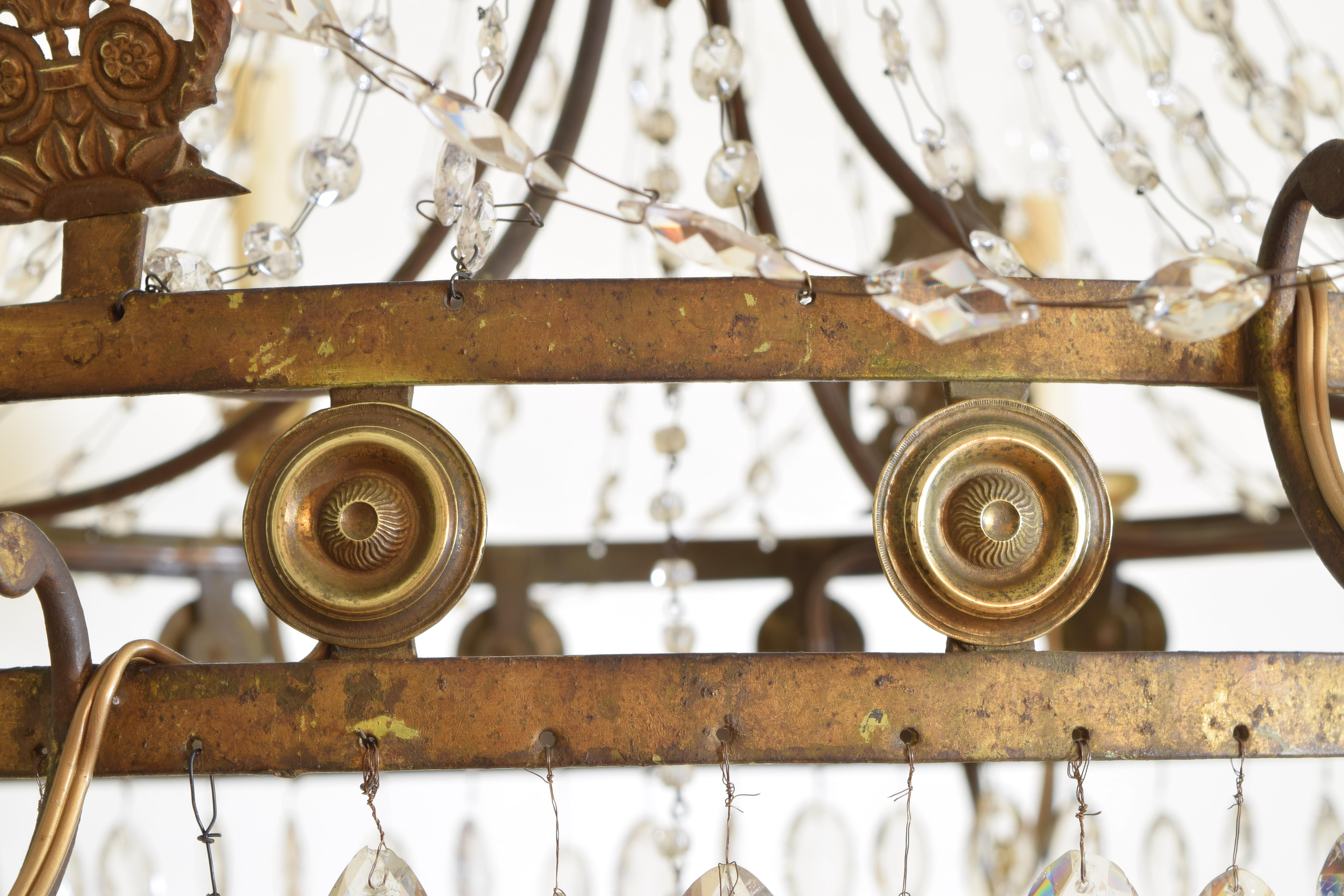 Italian Early Neoclassic Gilt Iron, Brass, & Glass 8-Light Chandelier ca 1780-17 5