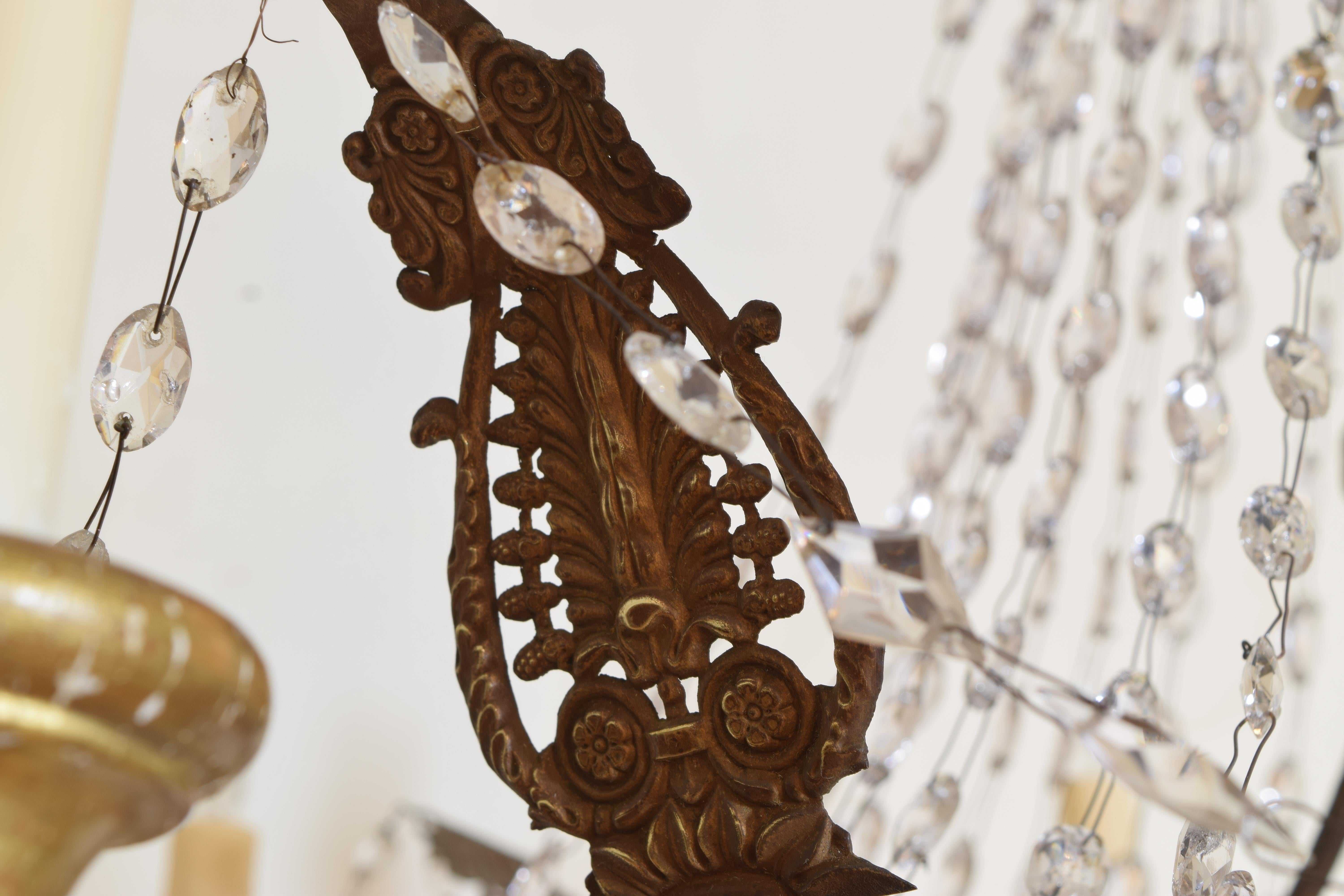Italian Early Neoclassic Gilt Iron, Brass, & Glass 8-Light Chandelier ca 1780-17 6