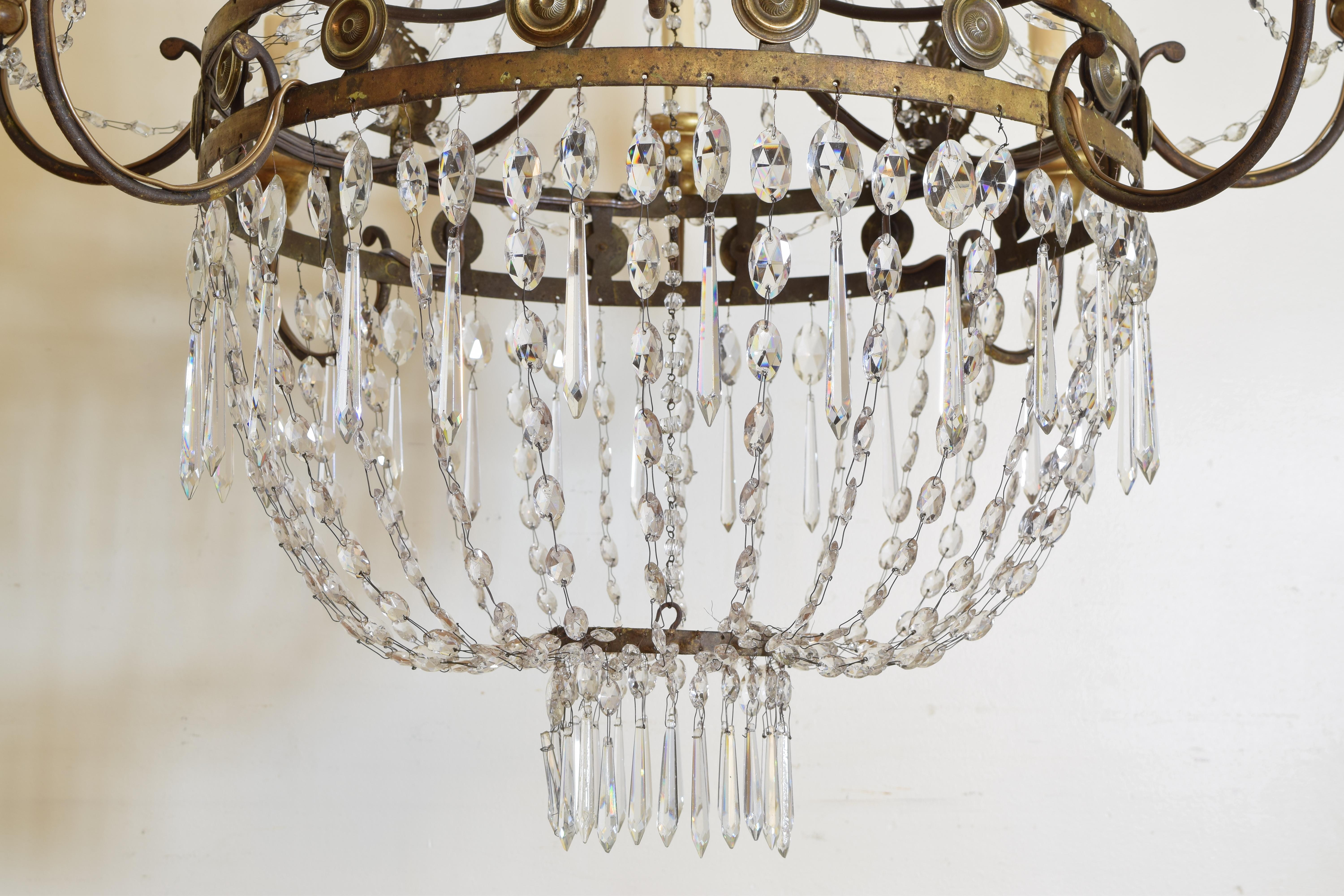 Italian Early Neoclassic Gilt Iron, Brass, & Glass 8-Light Chandelier ca 1780-17 9