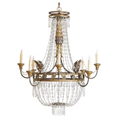 Antique Italian Early Neoclassic Gilt Iron, Brass, & Glass 8-Light Chandelier ca 1780-17