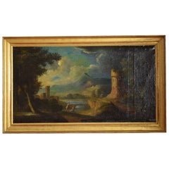 Peinture à l'huile sur toile, période néoclassique précoce italienne, « Capriccio », début du XIXe siècle